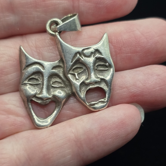 Vintage Jewelry - Sterling Theatrical Mask Charm Pendant Handmade